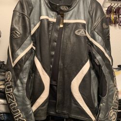 Professional leather, motorcycle jacket, gray, and black men’s size 52