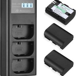 LP-E6 / LP-E6N Battery 3 Pack with 3 Channel LCD Charger