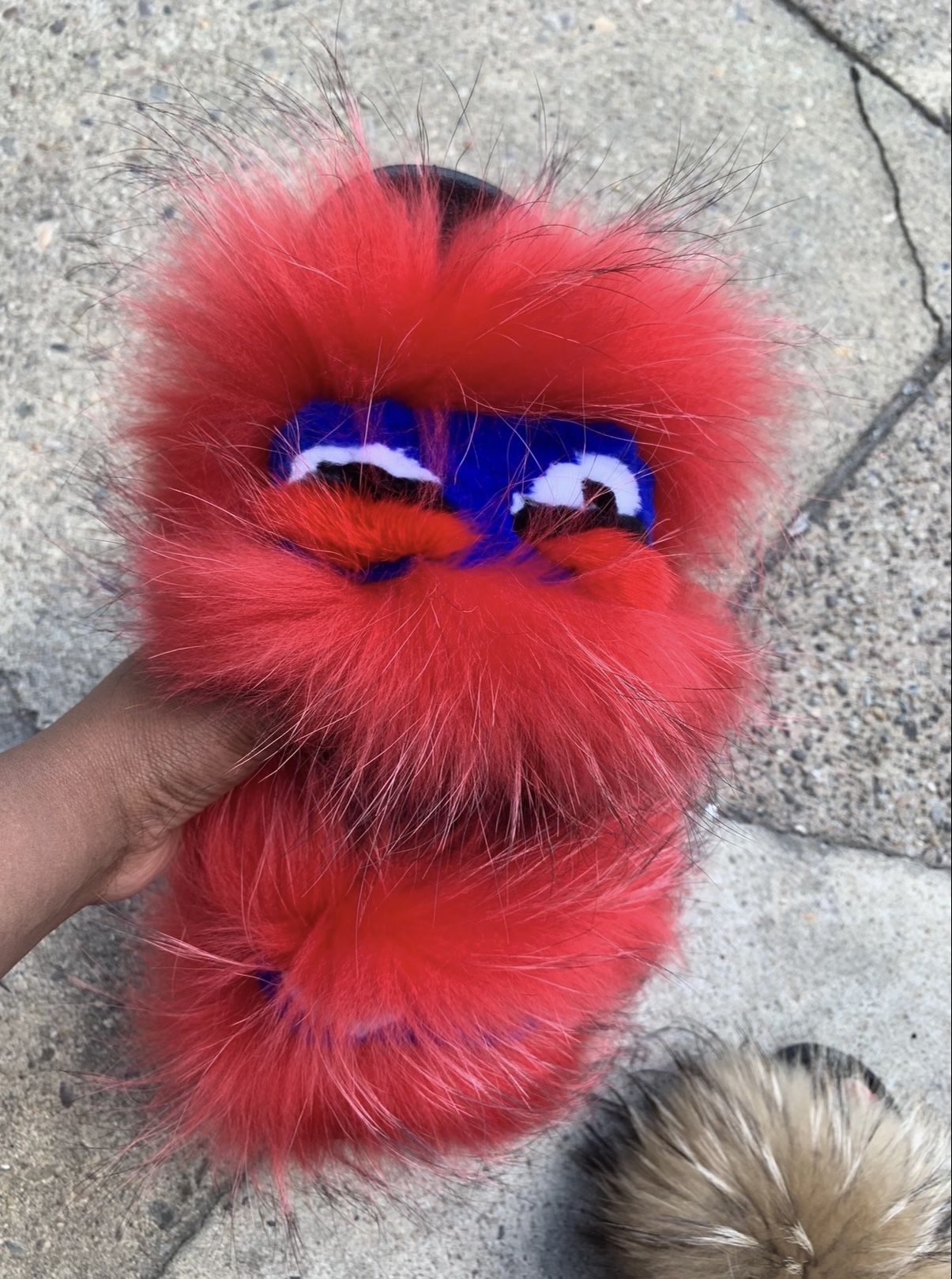 Red Fur Custom Real Fur Slides Sizes 9.5,10 Only