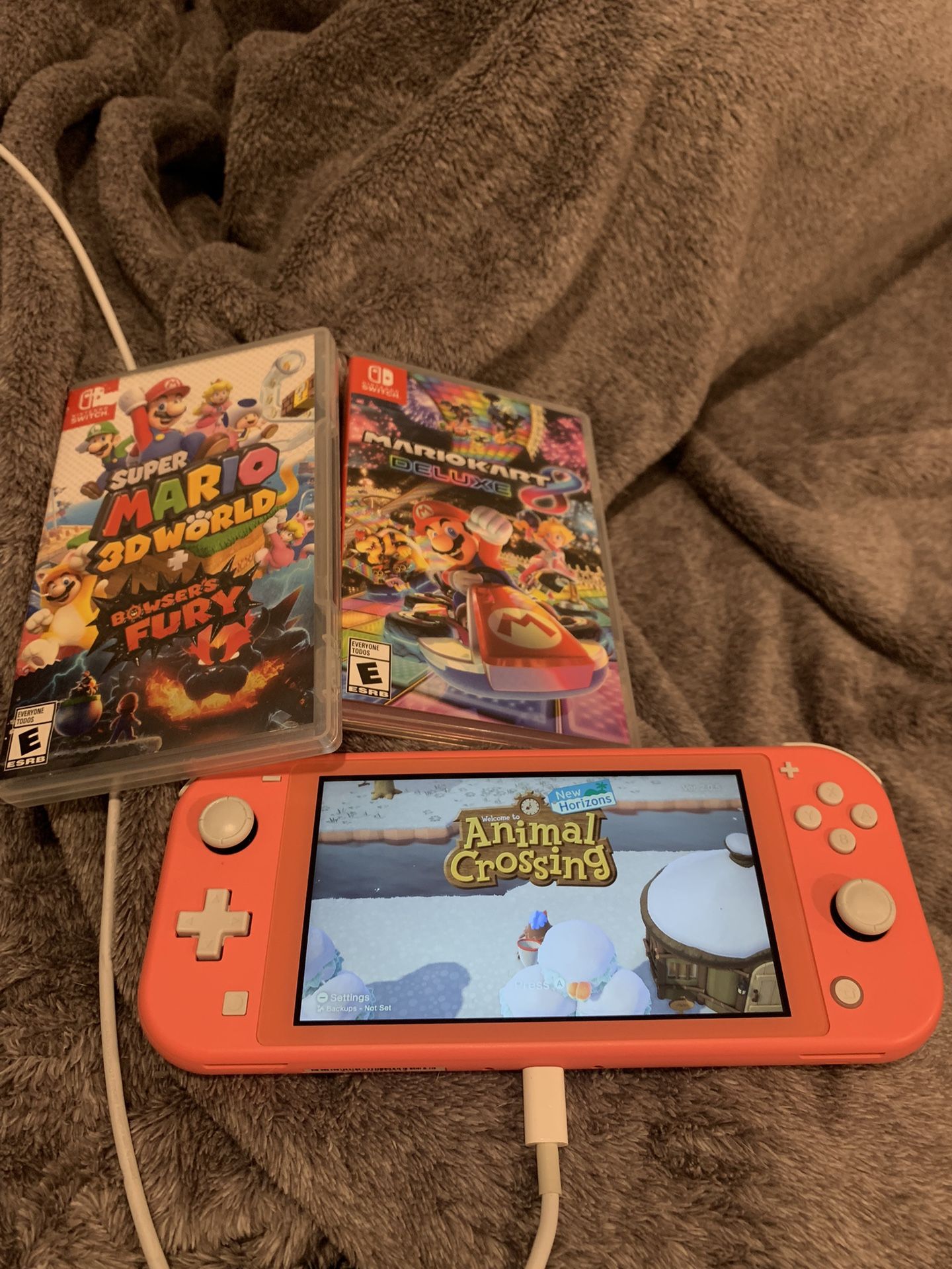 Nintendo Switch With 3 Games- Animal Crossing, Super Mario 3D World, And Mario kart 8 Deluxe