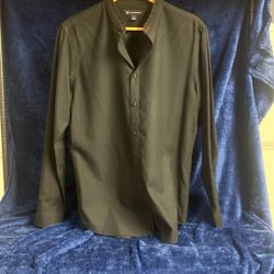 INC Concepts Collarless Button Down, Black, Small 