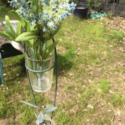 Hanging Flower Holder Glass And Metal 