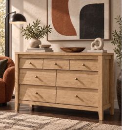 7 Drawer Oak Farmhouse Dresser 47" Chest Storage Organizer TV Stand for Bedroom.