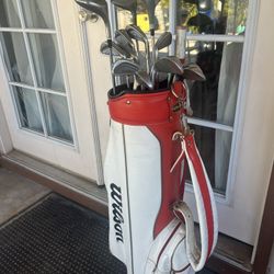 Vintage Wilson Leather Golf Bag & Clubs 