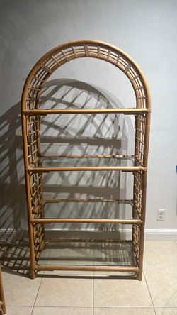Vintage Yum Yum Tree Rattan Arched Display Shelves – Pair
