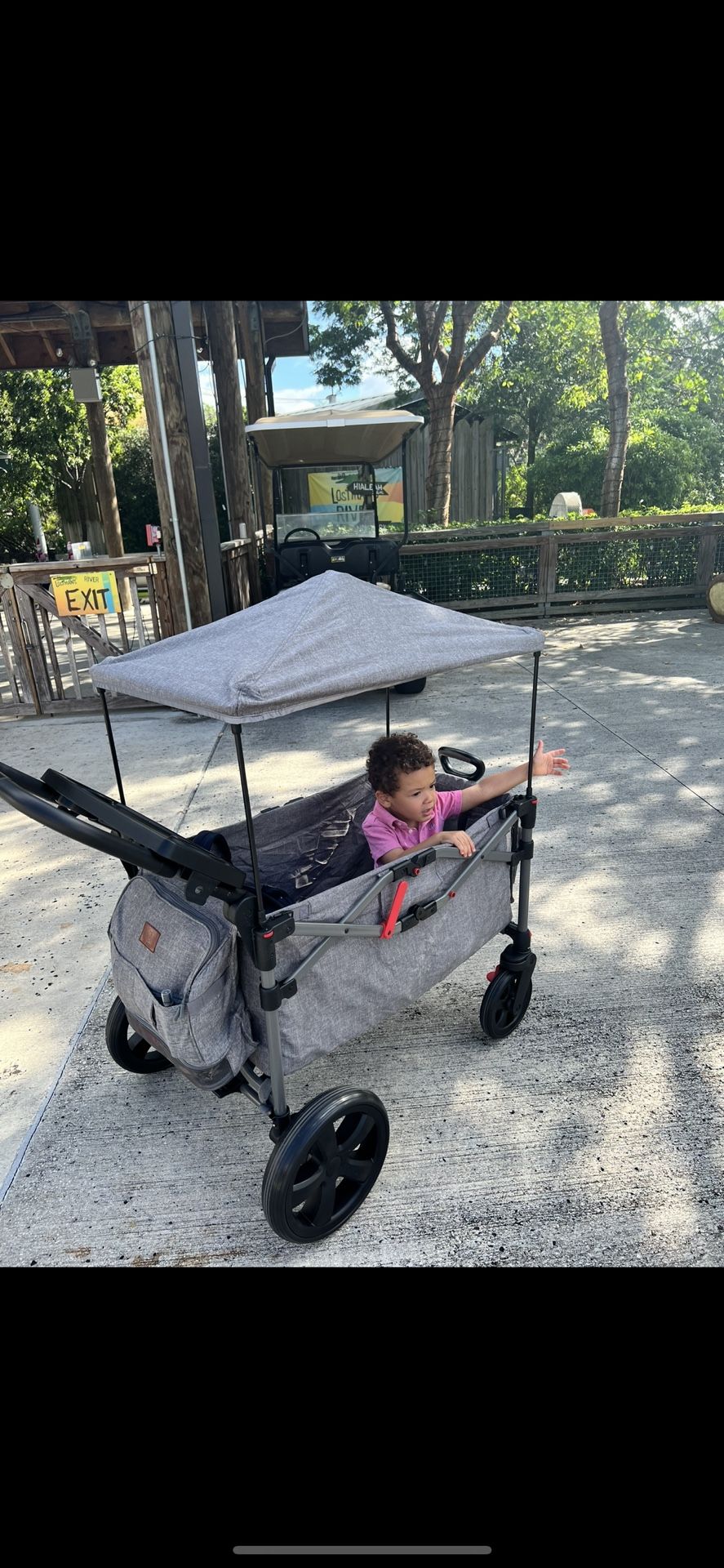 EVER ADVANCED Folding Kids Wagon Stroller w/ Canopy & Snack Tray — Like New