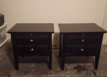 Two matching contemporary modern Walnut finish night stands.