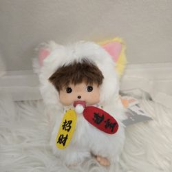 Monchichi Japanese fox fluffy plush toy keychain size 5.9 inch 15cm little money