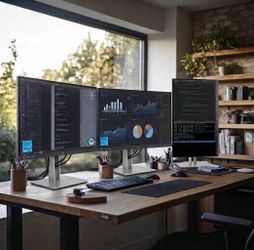 50 - HP Computer  Monitors with easy setup on rotating stands