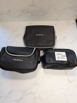 Saks Fifth Avenue Black Saffiano Travel Toiletry Bag Silver-Tone Hardware