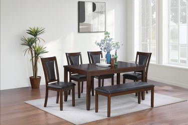 6 Piece Dining Set - Table, 4 Side Chairs & Bench