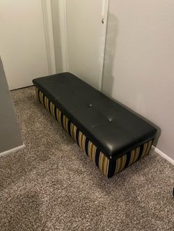 Used 56” x 19” x 11” Black Striped Leather Upholstered Storage Bench Ottoman