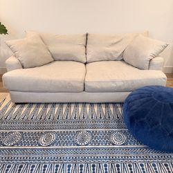Modern Sofa + Leather Club Chair + Blue Velvet Pouf Living Room Set