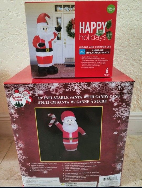 Pair Of 2 Santa Clause Christmas Inflatable Decorations