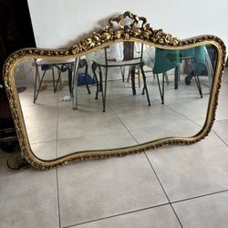 Vtg Oblong Baroque Style Mirror  Vooden Carved 