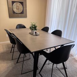 Mid century Modern Concrete Dining Table With 6 Chairs
