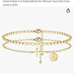 Ankle Bracelets for Women Initial Anklet, 14K Gold Plated Anklet Layered Cross Ankle Bracelets Dainty Beach Letter Initial Anklet A-Z Gold Anklets for