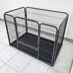 (Brand New) $110 Heavy Duty Pet Playpen w/ Plastic Tray, Dog Cage Kennel 4 Panels,  L49” x W32” x H35”