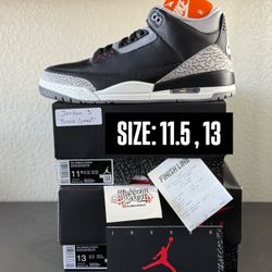 DS Jordan 3 Black cement Sz 11.5 , 13