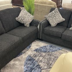 NEW! Black Material Studded LED Sofa & Loveseat By Ashley Was $2499 Now $1199