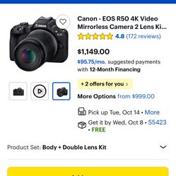 Canon EOS R50 4k Video Mirrorless Camera 2 Lens Kit, Dec Gear Camera Bag & Tripod