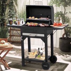 MASTER COOK Charcoal Grill with Two Side Tables, Heavy-duty Steel Barbecue BBQ Grill 