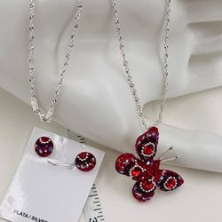 Mariposa Y Aretes Plata Mexicana/Butterfly pendant and earrings, Mexican silver