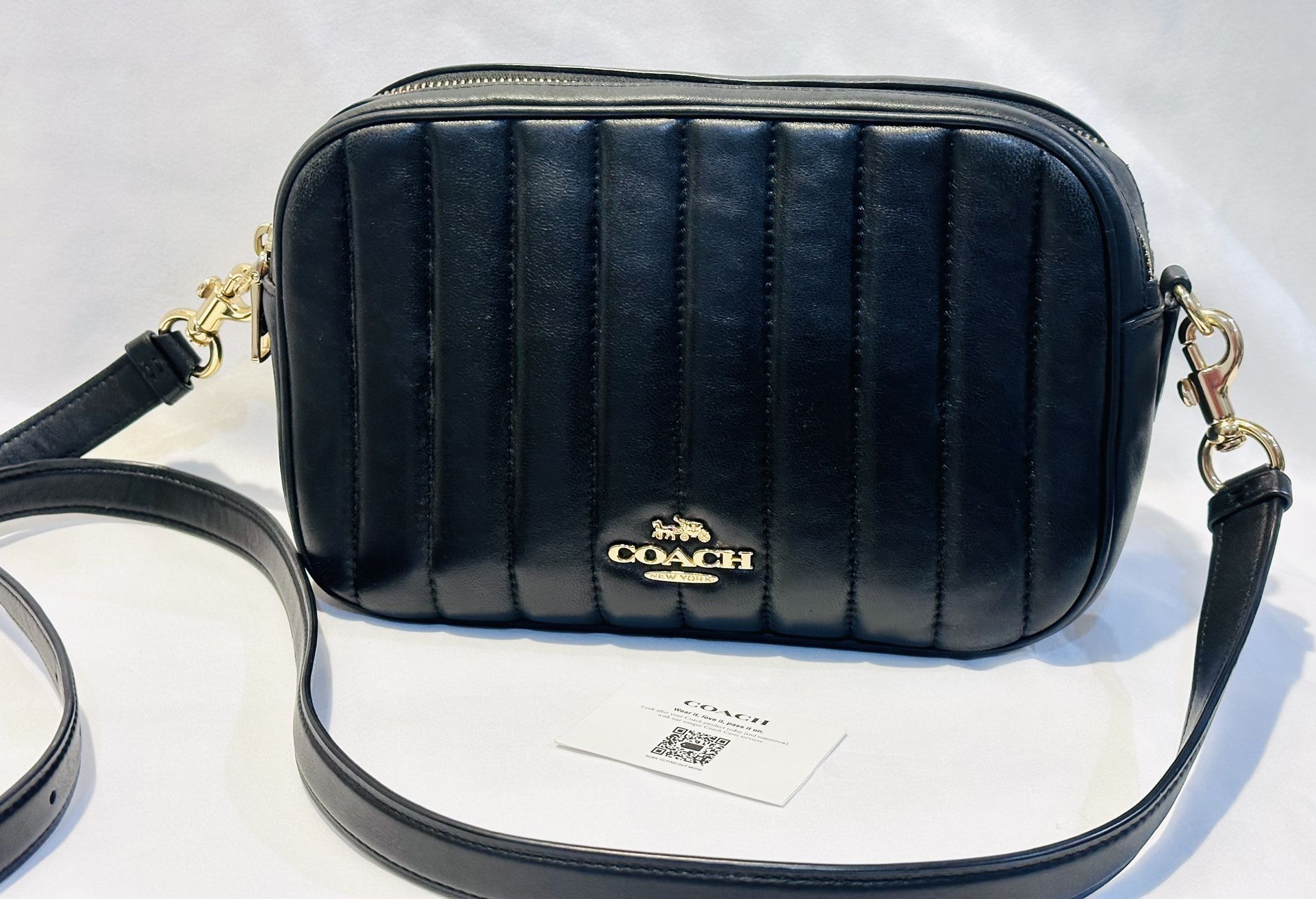 Coach Crossbody Jes Puffy Excellent Condition W Card Black Leather Gold Trim
