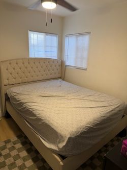 Queen Fabric Headboard Bed