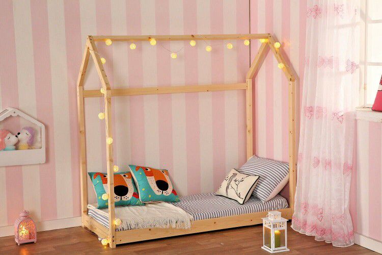 Twin Size Bedroom Furniture Premium Wood Children House Bed Frame Tent Bed
