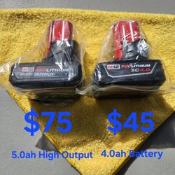 New Milwaukee 5.0ah High Output  + 4.0ah Battery  (12-Volt)
