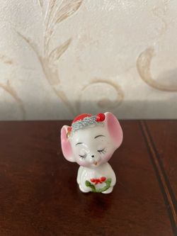 Vintage Christmas Mouse Ceramic Figurine