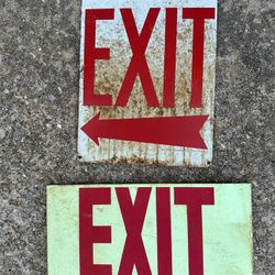 Vintage Metal EXIT Signs—Price Is For Both—Will Not Separate 