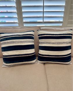 Navy and Cream Striped Throw Pillows – Set of 2