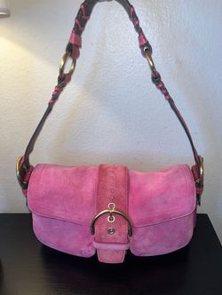 Coach Pink Soho Suede Double Flap/Pocket Shoulder Bag