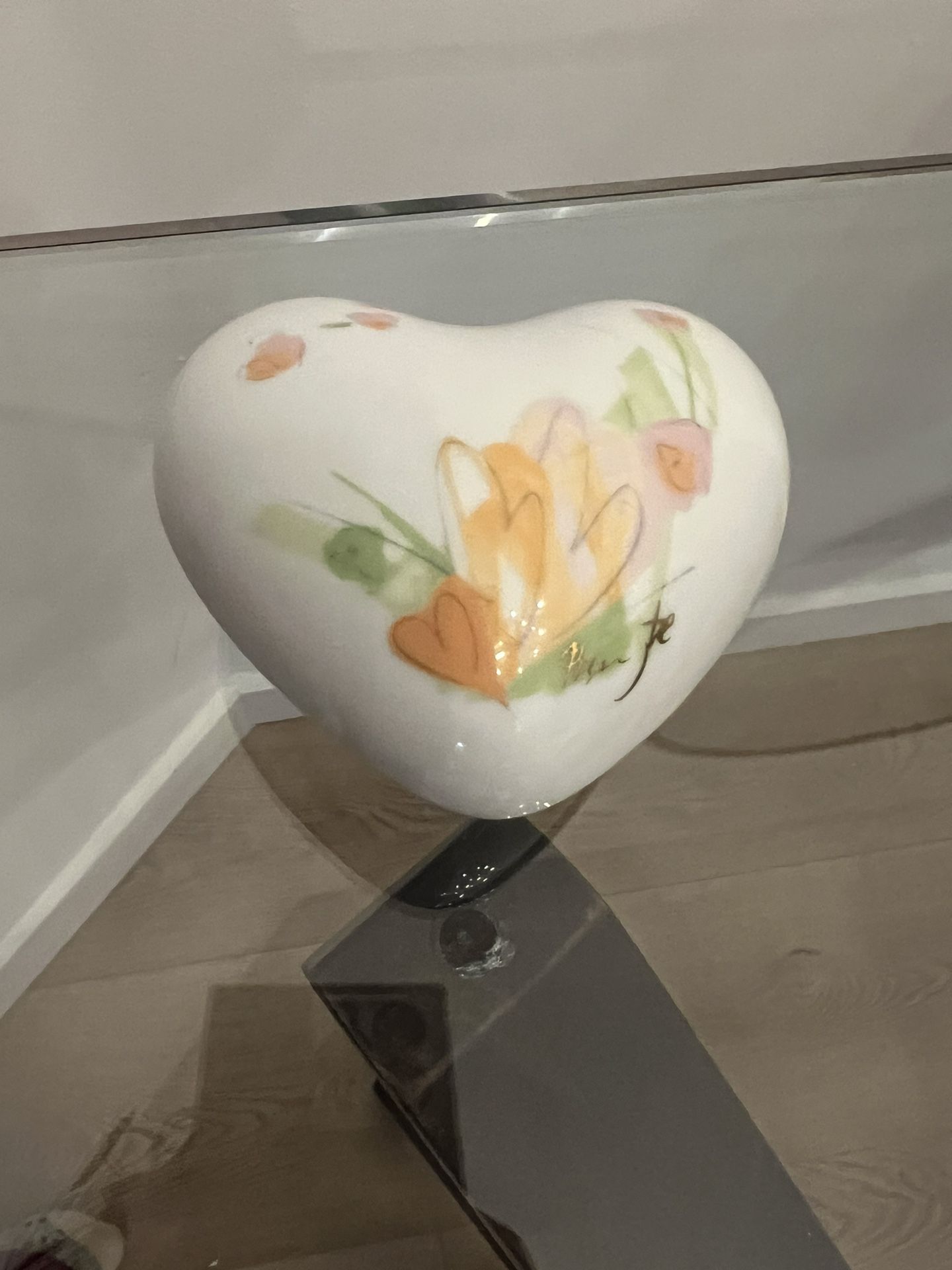 Rosenthal Vintage Heart Shaped Porcelain Trinket Box Floral Painted Signed Lid