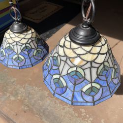 Stain Glass Wired Pendant Lights Like New 