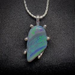 Majestic Freeform Striated Dark Lightning Ridge Opal Necklace Designer Custom