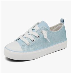 Light Blue Glitter Low-Top Canvas Sneakers