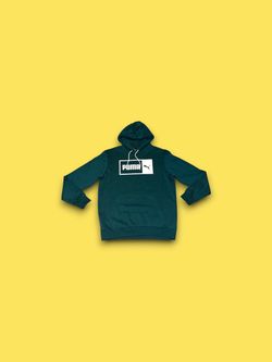 Puma Mens Essentials Logo Hoodie Teal Green Fleece Sweatshirt Size M