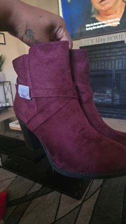 Burgundy Suede Ankle Boots with Block Heel