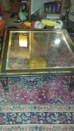 Marble metal wood coffee table with glass middle