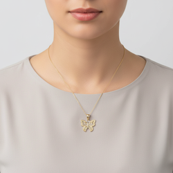 14K Yellow & White Gold Filigree Butterfly Pendant
