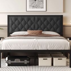 NEW - Queen Bed Frame With Upholstered Headboard