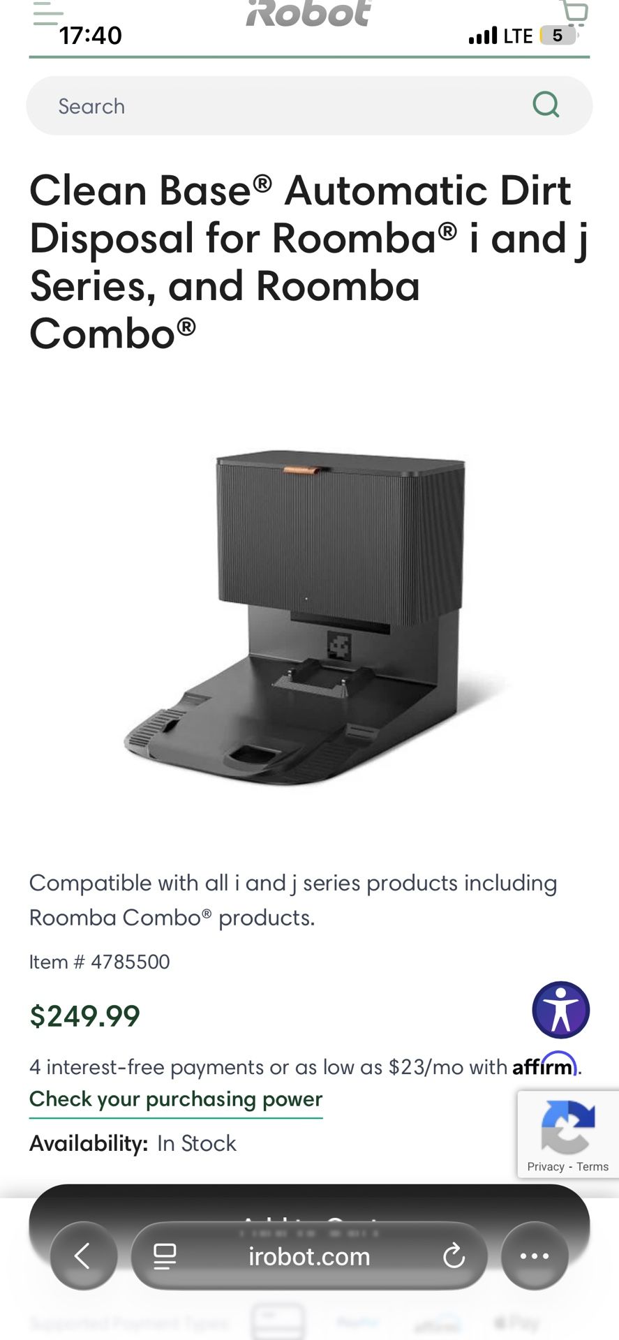 Clean Base® Automatic Dirt Disposal for Roomba® i and j Series, and Roomba Combo®