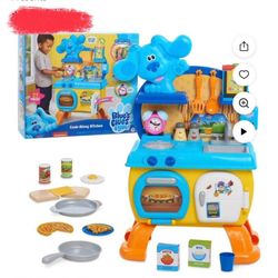 The Blue's Clues & You! Cook-Along Pretend Play Kitchen Set is a comprehensive playset for kids aged 3+, featuring over 20 pieces,