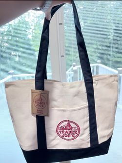 Trader Joe's Large Canvas Tote Bag – Navy/Cream, New with Tags