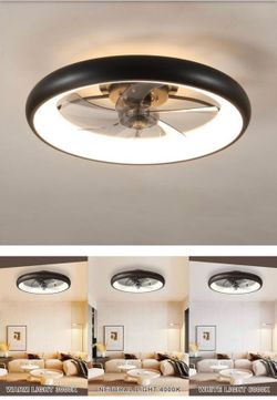 22 in. LED Indoor Black Smart Ceiling Fan with Light and Remote, Flush Mount Fan Light with APP and Dimmable Lighting