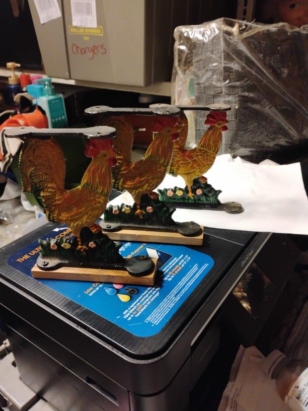 3 Cast Iron Roosters