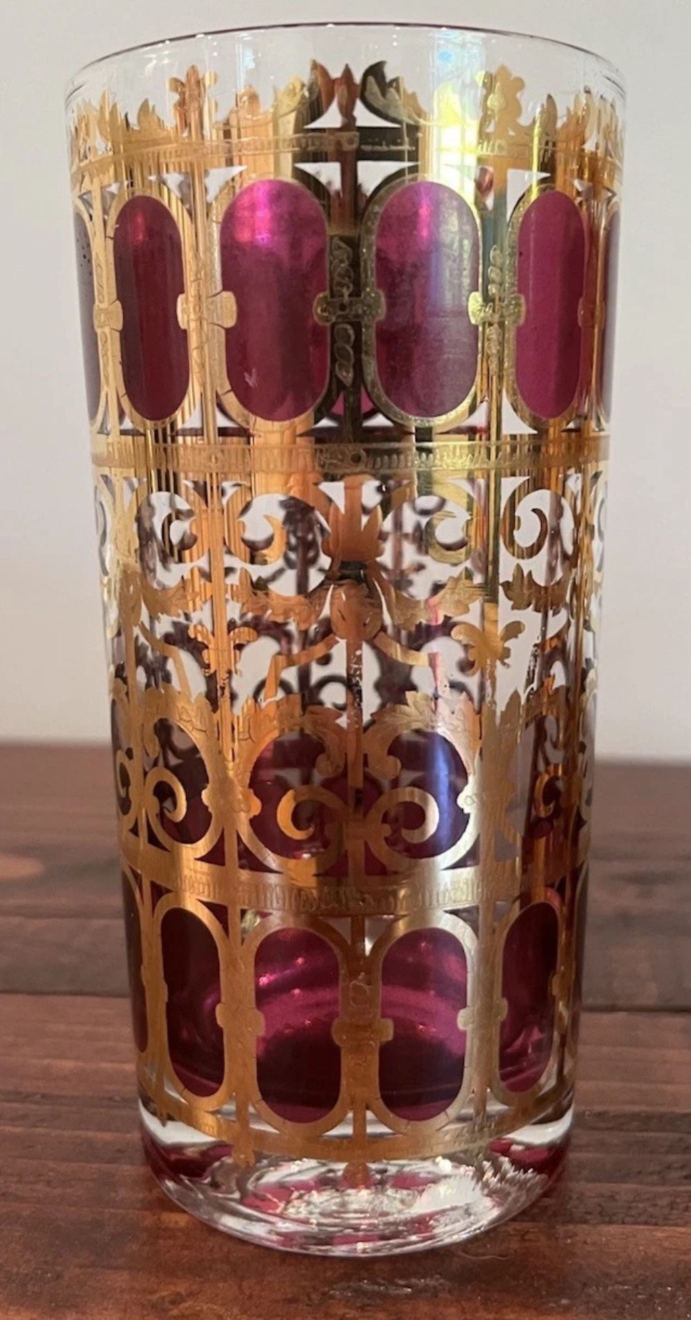 Culver Azur Cranberry Scroll Highball Drinking Glass Tumbler 5 Vintage Set Lot